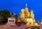 Cathedral of Vasily the Blessed Saint Basil`s Cathedral and Monument to Minin and Pozharsky on Red Square at night, Moscow, Russ