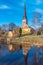 Cathedral in Vasteras viewed behind river Svartan, Sweden