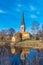 Cathedral in Vasteras viewed behind river Svartan, Sweden