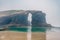 Cathedrals beach in Galicia, Spainn. Foggy landscape with Playa de Las Catedrales Catedrais beach in Ribadeo, Lugo on