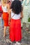 Catholic and Candomble people are seen dressed in red clothes during a party for Santa Barbara in Pelourinho