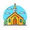 Catholic church building, cathedral. Cartoon religious architecture exterior, Vector illustration