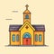 Catholic church building, cathedral. Cartoon religious architecture exterior, Vector illustration
