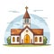 Catholic church building, cathedral. Cartoon religious architecture exterior, Vector illustration