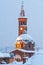 Catholic church covered in snow in Italy.