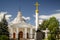 Catholic church and cross in sunny summer day, Daugavpils, Latvia