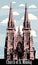 Catholic church, gothic architecture, Kiev Ukraine St. Nicholas church, vector, traces, illustration, isolated