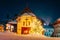 Catholic church in Gruyeres town village in Switzerland winter night