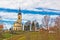 Catholic church on idyllic village hill