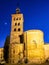 Catholic church Iglesia de San Martin in Segovia, Spain at night. UNESCO World Heritage Site