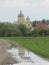 catholic Church reflection in water the puddle, country  church, traditions of church building ukrainian