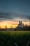 catholic church, st. lubentius, dietkirchen limburg an der lahn hesse germany, sunset over field and the church on a rock