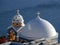 Catholic Church of St. Stylianos. Typical urban landscape of Thira Santorini island,Greece