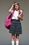 Catholic Colombian Girl Student Deciding Wearing Skirt With Books