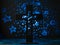 Catholic cross on a blue background with stars. Religion, catholicism, spirituality, faith, jesus christ, crucifixion, spiritual