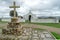 catholic crucifix in stone on the left side, chapel sra das Neves on the right side.  Castelo Branco District