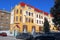 Catholic gymnasium on Grosslingova street 1908, architect Oden Lechner, Bratislava, Slovakia. Sundial