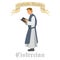 Catholic monk  in robes, flat illustration