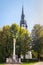 Catholic parish church with Marian column in Spisska Nova Ves town, Slovakia