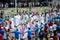 Catholic priests and faithful are seen during the Palm Sunday procession