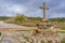 Catholic stone crucifix on the right side, from the chapel sra das Neves.  Castelo Branco District