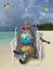 Caticorn on beach chair with donut