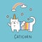 Caticorn cat unicorn rainbow cartoon illustration doodle style