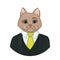 Catman boss. A hybrid of man and cat. Fashion portrait of a businesslike person.