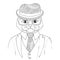 Catman boss in a suit. A hybrid of man and cat Zen Tangle. Portrait of a businesslike person in hat and glasses.