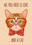 Cats card. Funny phrase, cute kitty in glasses, animal stylish portrait and lettering, meow poster or print for t-shirt