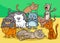 Cats characters group cartoon illustration