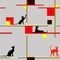 Cats in different poses, silhouettes. Seamless pattern. The cat lies, sits, stretches its back, hisses, plays, walks. Graceful