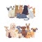 Cats and dogs border set, front view. Pets collection of cartoon illustrations