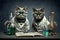 Cats dressed as crazy scientists experiment created with Generative AI technology