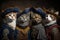 Cats dressed as musketeers, funny pets as heroes of famous novel by Dumas, generative AI