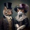 Cats dressed in vintage clothes in Victorian style, portrait in the style of the 19th century, funny cute cats in human clothes.