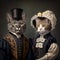 Cats dressed in vintage clothes in Victorian style, portrait in the style of the 19th century, funny cute cats in human clothes.