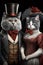 Cats dressed in vintage clothes in Victorian style, portrait in the style of the 19th century, funny cute cats in human clothes.