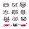 Cats faces, Hand drawn doodle cats icons collection. Cartoon comic cute kittens. Vector illustration