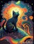 Cats on Halloween night with vibrantly colorful background