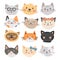 Cats heads vector illustration cute animal funny decorative characters feline domestic trendy pet drawn