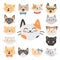 Cats heads vector illustration cute animal funny decorative characters feline domestic trendy pet drawn