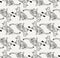 cats line vector seamless pattern
