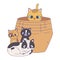 Cats make me happy, cat in basket and kittens sitting cartoon