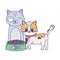 Cats make me happy, cute cats with bowl food cartoon