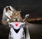 Cats newlywed riding white motorcycle 2