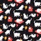 Cats party pattern, seamless background. Kitties playing, hiding in gift box, having fun. Wrapping paper design.