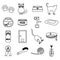 Cats pets items simple black outline icons set