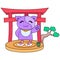 Cats are promoting sashimi a typical Japanese food, doodle icon image kawaii