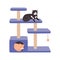 Cats rest in a luxurious cat tower. A cat tree with a scratching post, a toy and a house where the kittens sleep. The